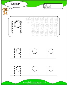 okul öncesi 1 sayısı çizgi çalışması